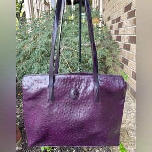 MAXIMA MILANO FAUX LEATHER HANDBAG PURPLE OSTRICH EMBOSSED CLASSIC TOTE PURSE